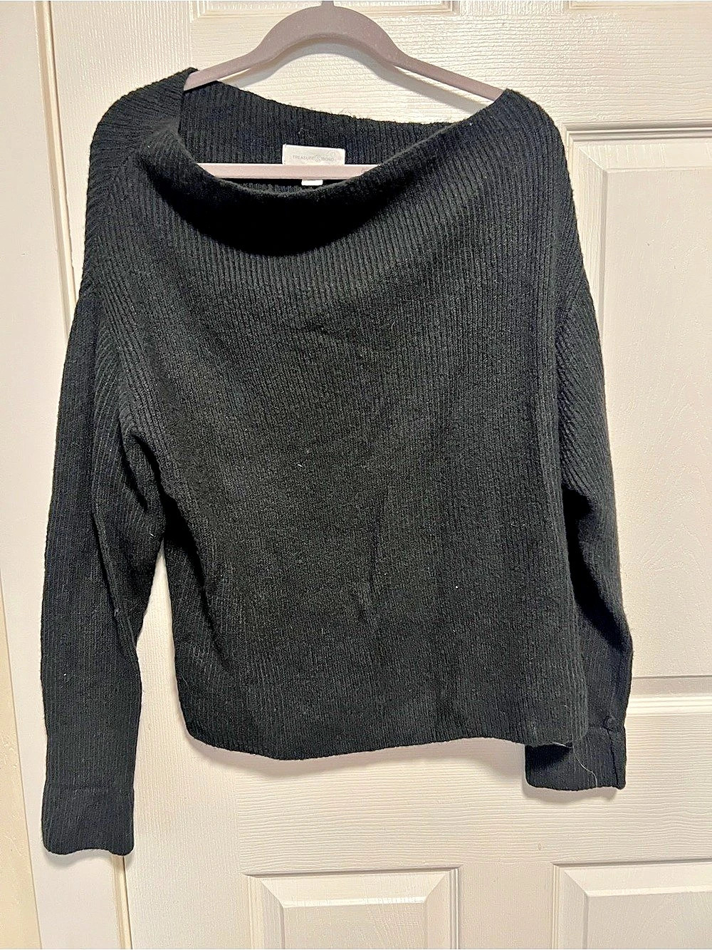 Treasure & Bond Black One-Shoulder Rib Sweater
